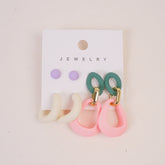 Woman's  Flower Design Earring 6pcs Set Pink